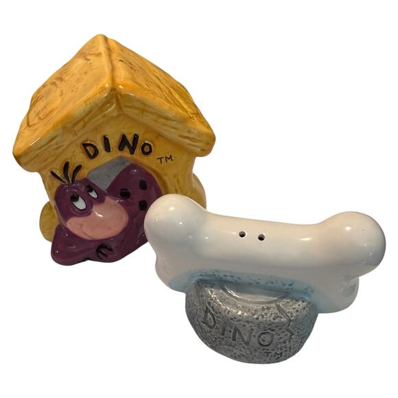 1993 Hanna Barbera Flintstones Dino In Dog House & Bone Salt and Pepper Shakers - Picture 1 of 15